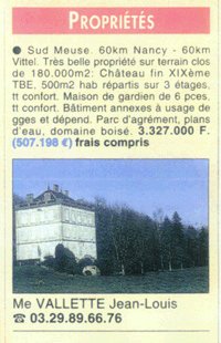L'annonce de vente du château